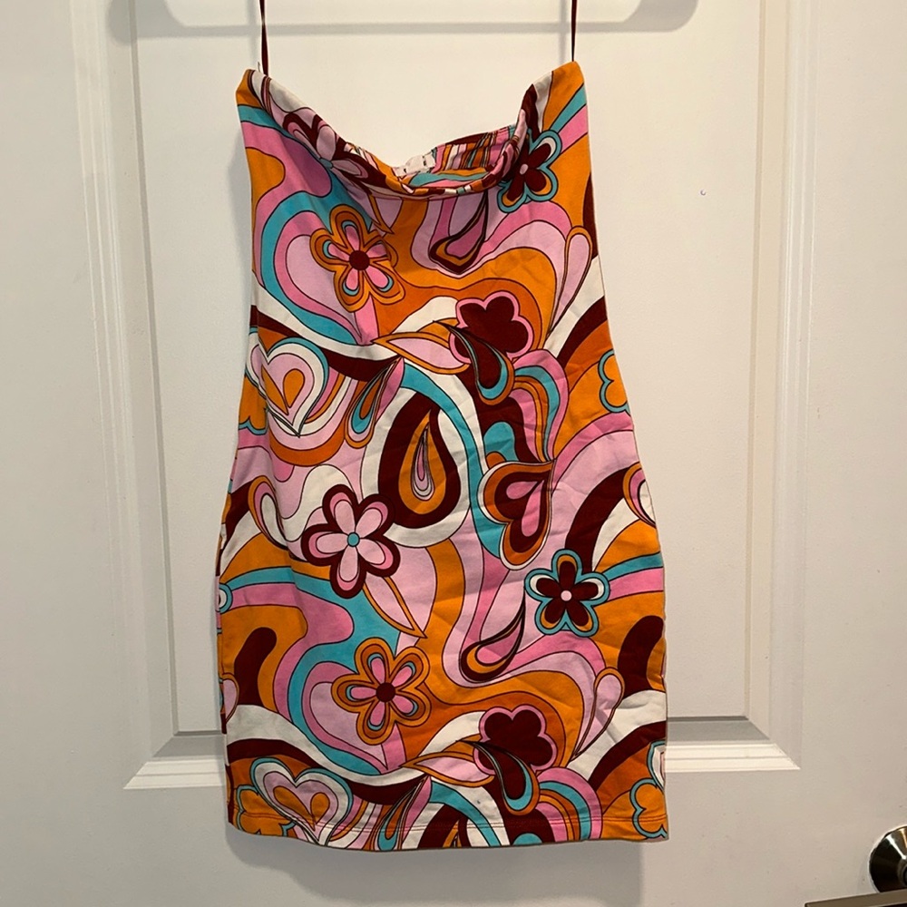 Multicolored strapless mini dress